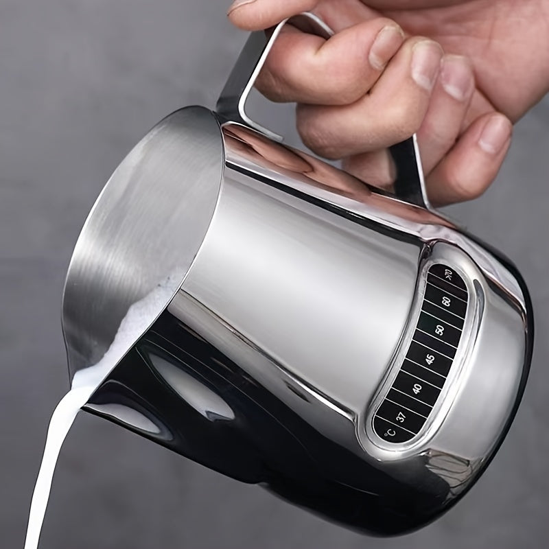 Stainless Steel Milk Frothing Pitcher with Temperature Display and Precision Pour Spout, Perfect for Latte Art and Espresso Making - 1 Piece, 3.6''x4.3''/9.2cm*11cm, Barista Essential.