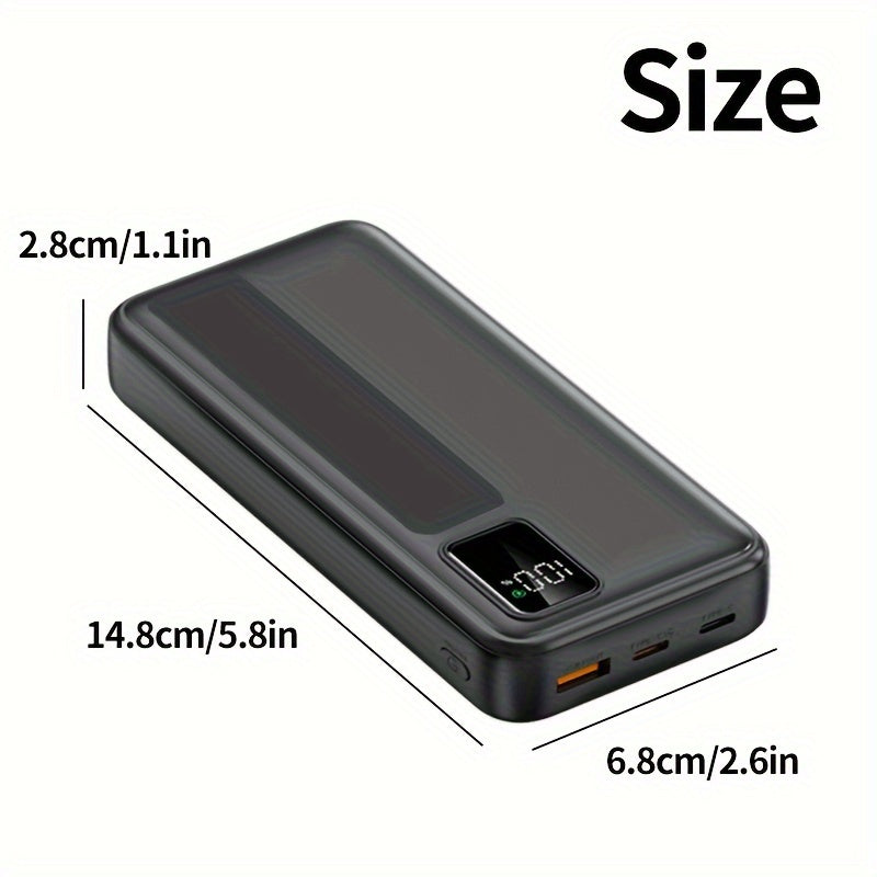 20000mAh Portable Power Bank with super fast charging and LED battery display, suitable for iPhone and Android devices. Ideal for outdoor emergencies.