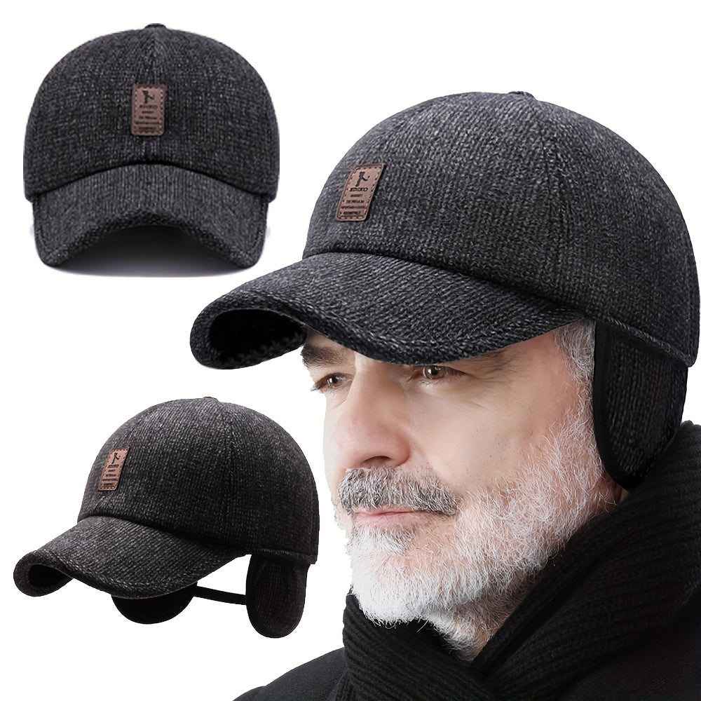 [Top Pick] Stay Cozy with Men's Warm Fleece Baseball Cap - Perfect for Winter and Autumn, Stylish Sports Hat with Ear Protection, Made of Soft Polyester Material, Baseball Cap for the Modern Man