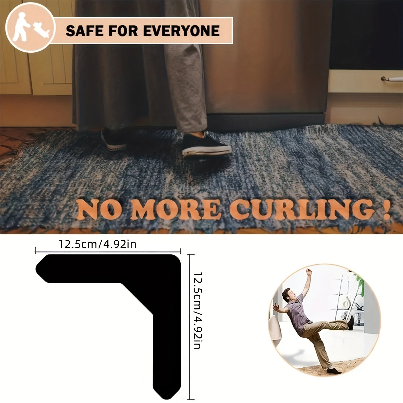 Five pieces of high-quality anti-slip and anti-drill carpet stickers, perfect for securing living room, dining room, and bathroom carpets to prevent slipping and rolling.