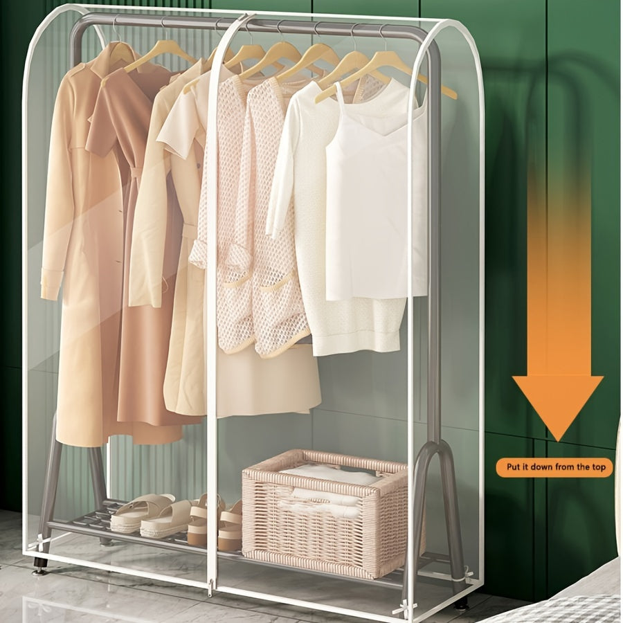 Spacious Clear Garment Cover - 149.86x109.22cm Shield Against Dust & Moisture, Ideal for Clothing Storage in Bedroom, Cloakroom, Living Room, or Mounted Closet Systems, Freestanding or Floor Rack for Winter Clothes