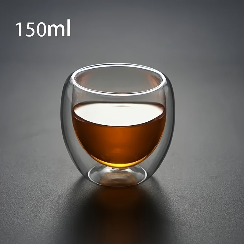 150ml Handcrafted Double-Walled Glass Mug - Designed for Heat Resistance, Ideal for Coffee & Tea, Great for Home or Restaurant Setting