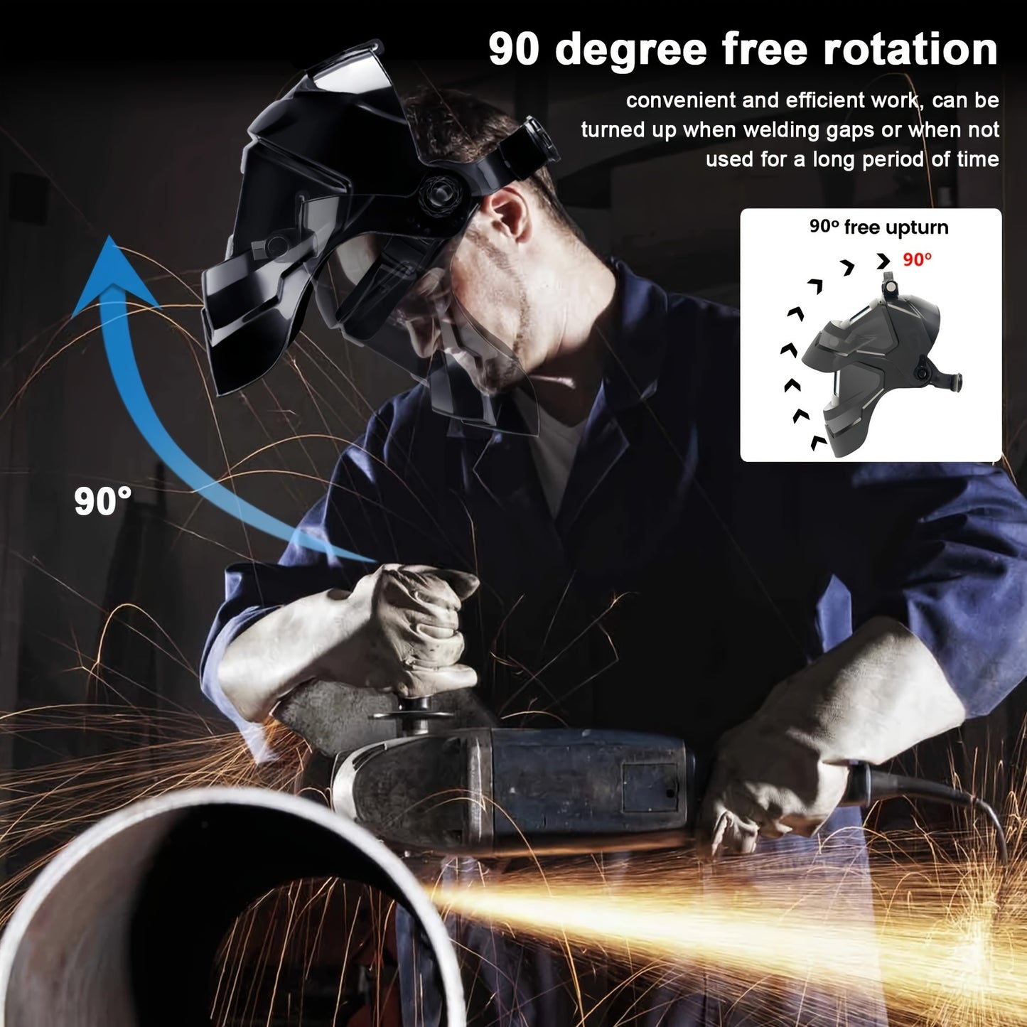 Automatic dimming LED welding face mask provides high-temperature resistance and 180° defense for welding activities.