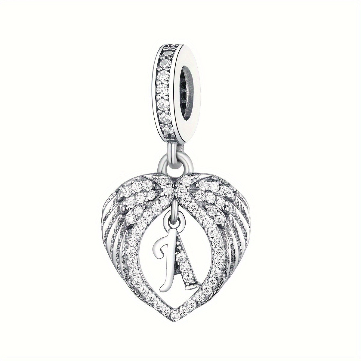 925 Sterling Silver Heart-shaped Wing Pendant with Synthetic Zircon Letter Pattern for DIY Jewelry Making, Perfect Gift Idea