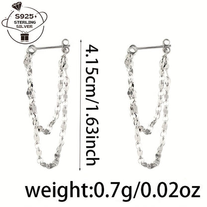 These stylish women's earrings are made of 925 silver and weigh approximately 0.7g in total. Featuring a unique double-layer lip chain tassel design, they can be worn on both the front and back. Hypoallergenic and fashionable, these earrings make a