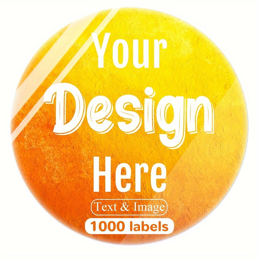 Personalize your own design, logo, and text on 1000 glossy waterproof stickers. Perfect for business branding, thank you notes, and more. These durable round labels are ideal for any project.