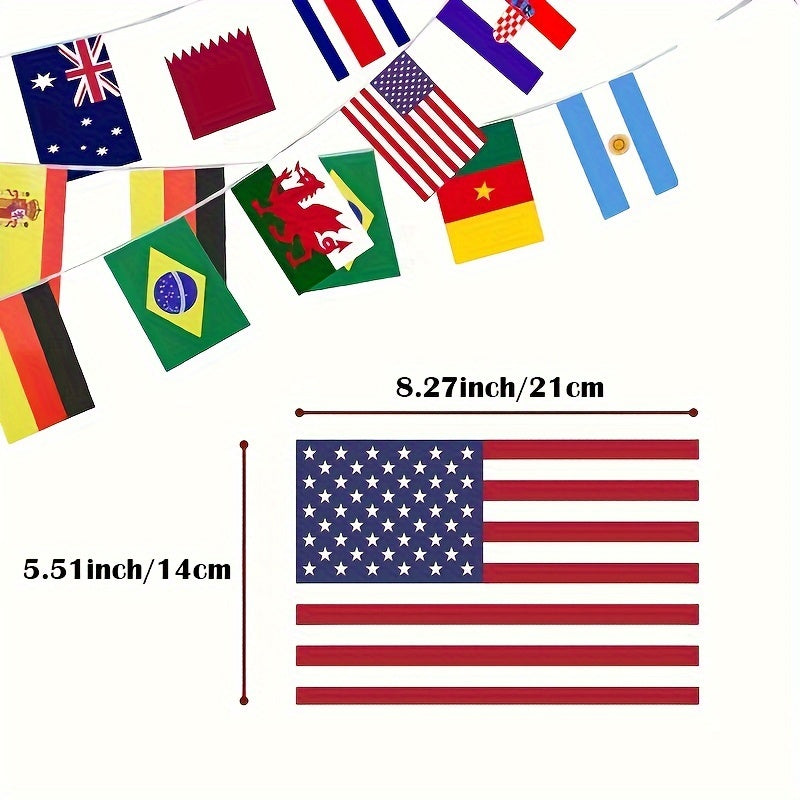 International world flag banner for room decor featuring flags from 25/50/100 countries. Made of non-woven polyester, perfect for various events such as weddings, graduations, beach