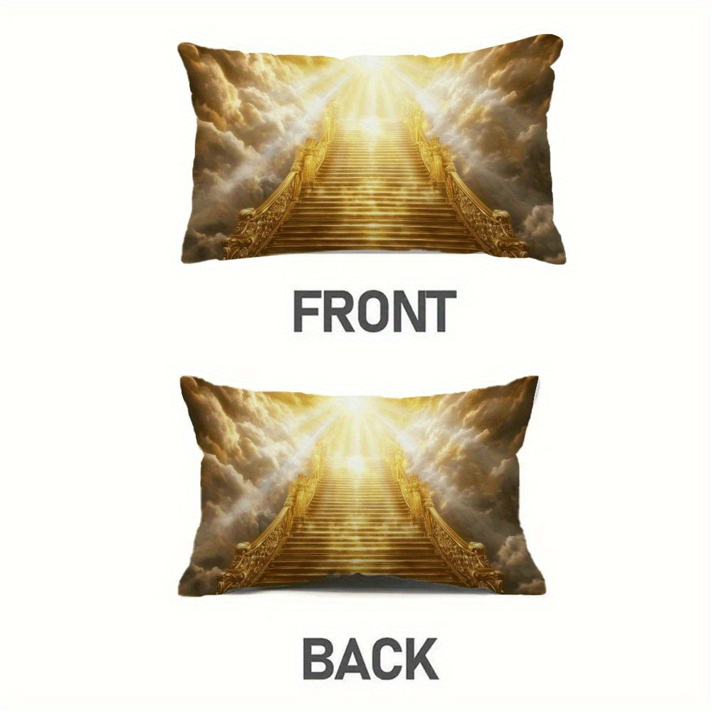 Heavenly Ladder Print Pillow Cover - 1 Piece, 50.8x30.48 cm, Made of Polyester, Machine Washable, Features Zipper Closure, Casual Style, Suitable for All Seasons, Movie Theme Design, Recommended for Back Sleepers, Perfect for Sofa and Living Room