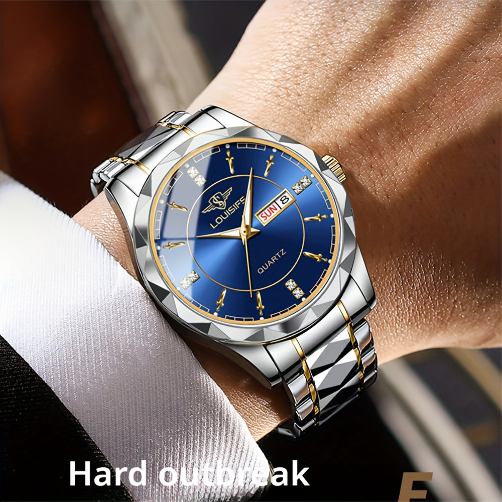 High Fashion Men's Watch with Date, Week, and Luminous Features - Waterproof Quartz Wristwatch in Original Business Style with Box