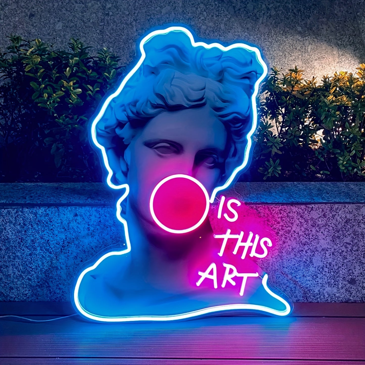 Neon LED Apollo Profile Sign with "Is This Art" Text, Pink Light, Modern Wall Decor, Bar Accent, Unique Design