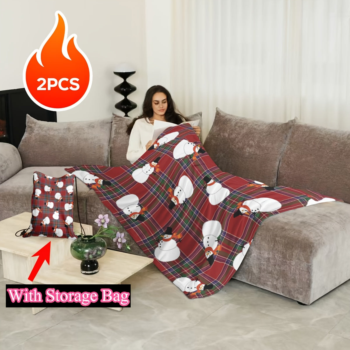 This Flannel digital printed red snow Man set cover blanket comes with a multi-function pocket for easy storage. It is soft, comfortable, and perfect for outdoor camping. Suitable for various occasions, it is gentle on the skin and makes the perfect gift