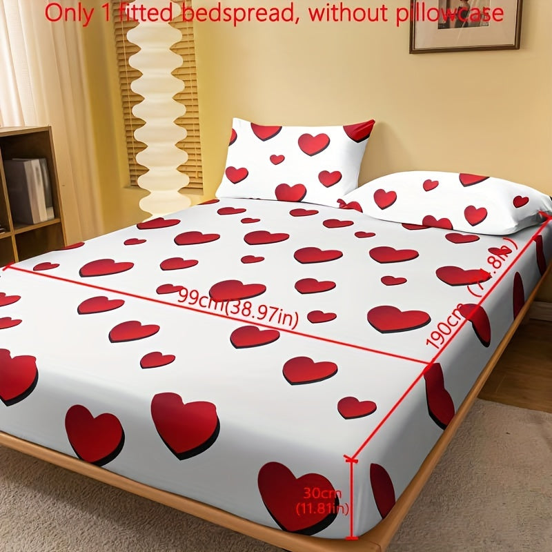 Brushed Fitted Sheet in Red Love Print, 1 Piece (Pillowcase Not Included). Soft and Comfortable Bedding Mattress Protector for Bedroom or Guest Room with Deep Pocket. Fitted Sheet Only.