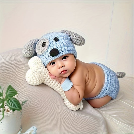 Cute Baby Blue Dog Hat Short Suit - Ideal for Infant Photoshoots, Christmas, Halloween, and Thanksgiving Day Present