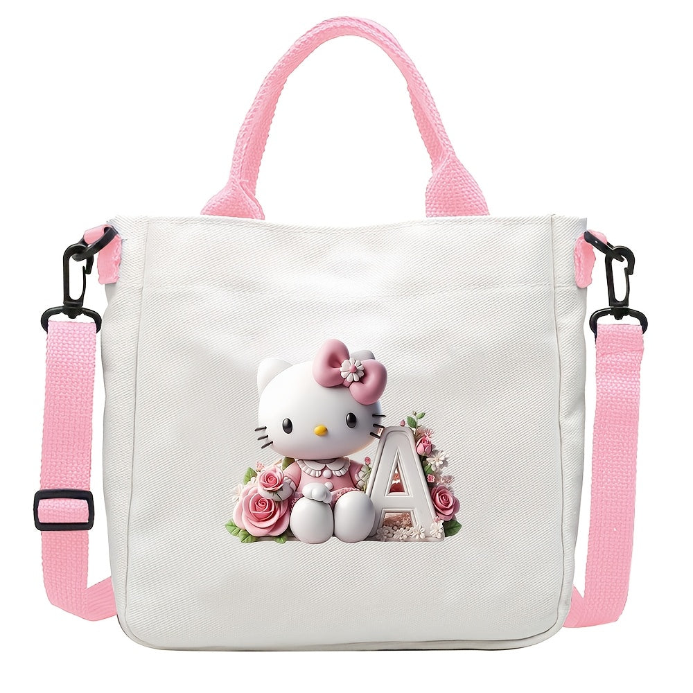 Sanrio Hello Kitty A-Z Letter Design Crossbody Bag with 26 Options, Cute Cartoon Pink, Large Capacity, Lightweight, Ideal for Daily Use.