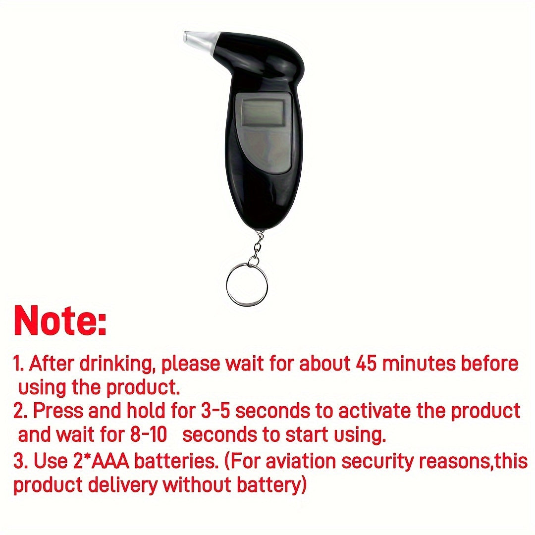 Portable digital breathalyzer for blood alcohol content testing, battery not included, suitable for home use and medical checks. Ideal for monitoring medication effects.