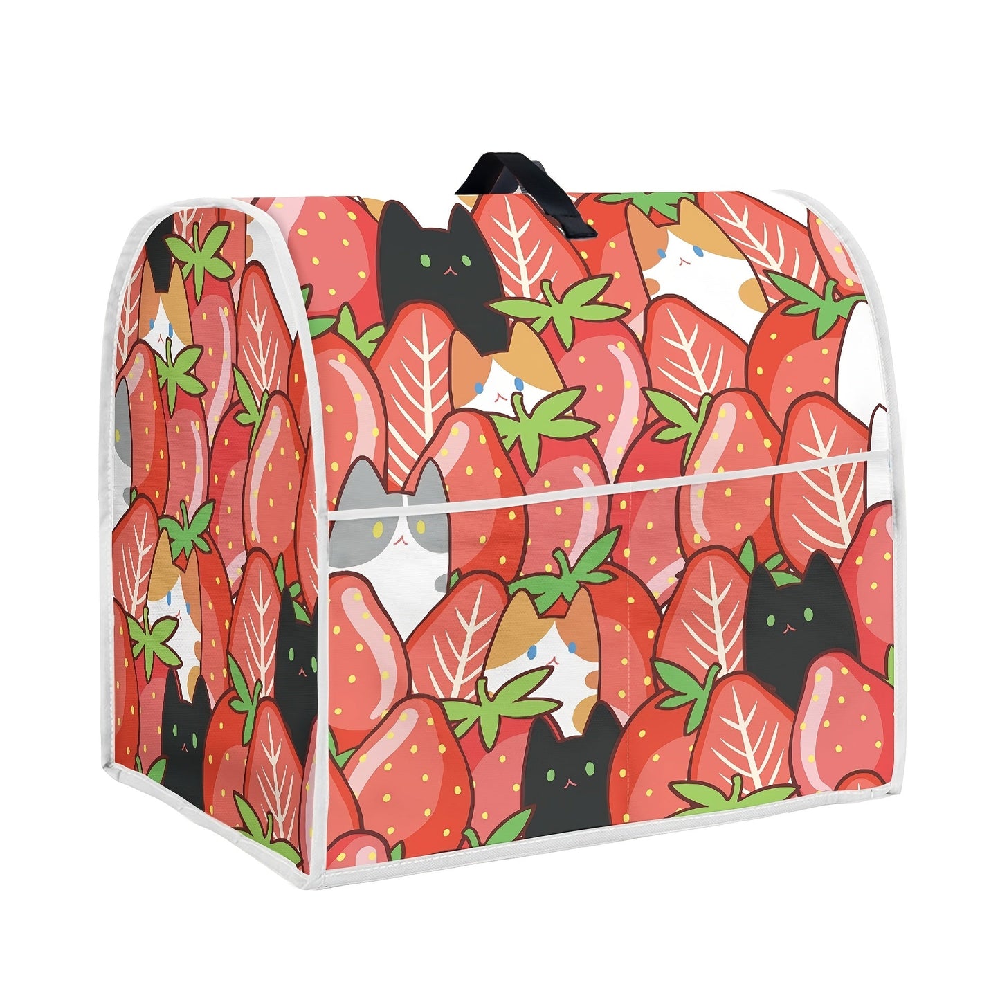 Adorable Strawberry and Kitten Cartoon Stand Mixer Cover - Designed for 6-8 Quart Mixers, Made of Polyester for Dust Protection, Features Top Handle and Accessory Pocket, Perfect for Strawberry Fans, 1 Piece Dust Cover included