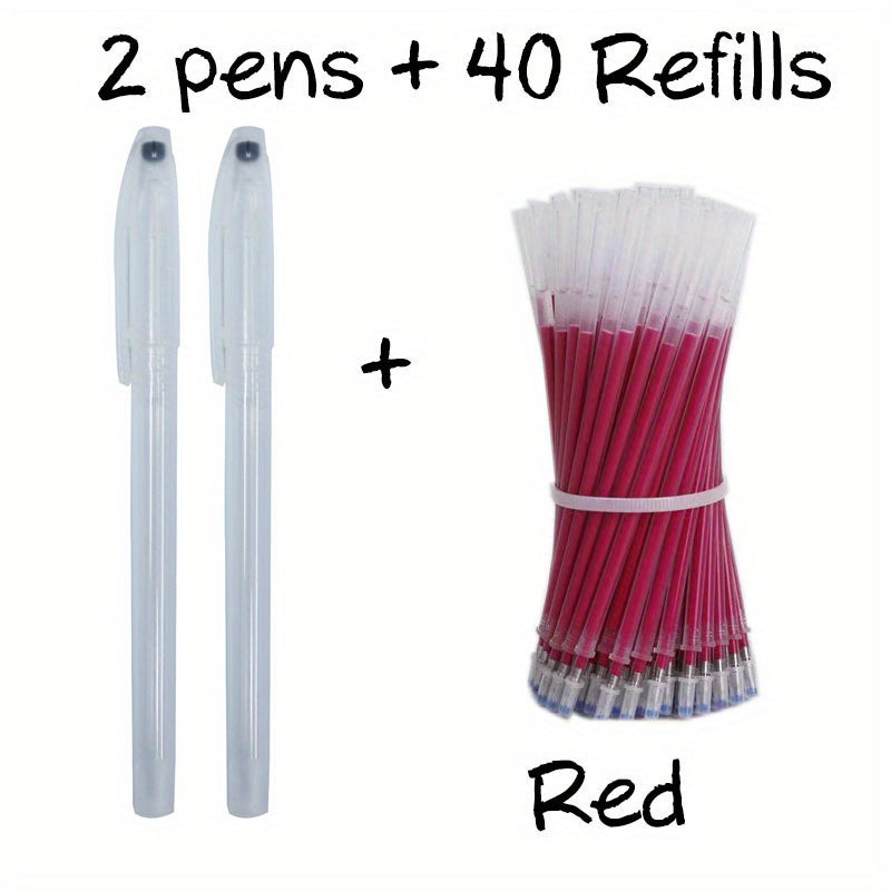 The set includes 42 heat erasable pens in 5 colors for marking fabric in sewing projects.