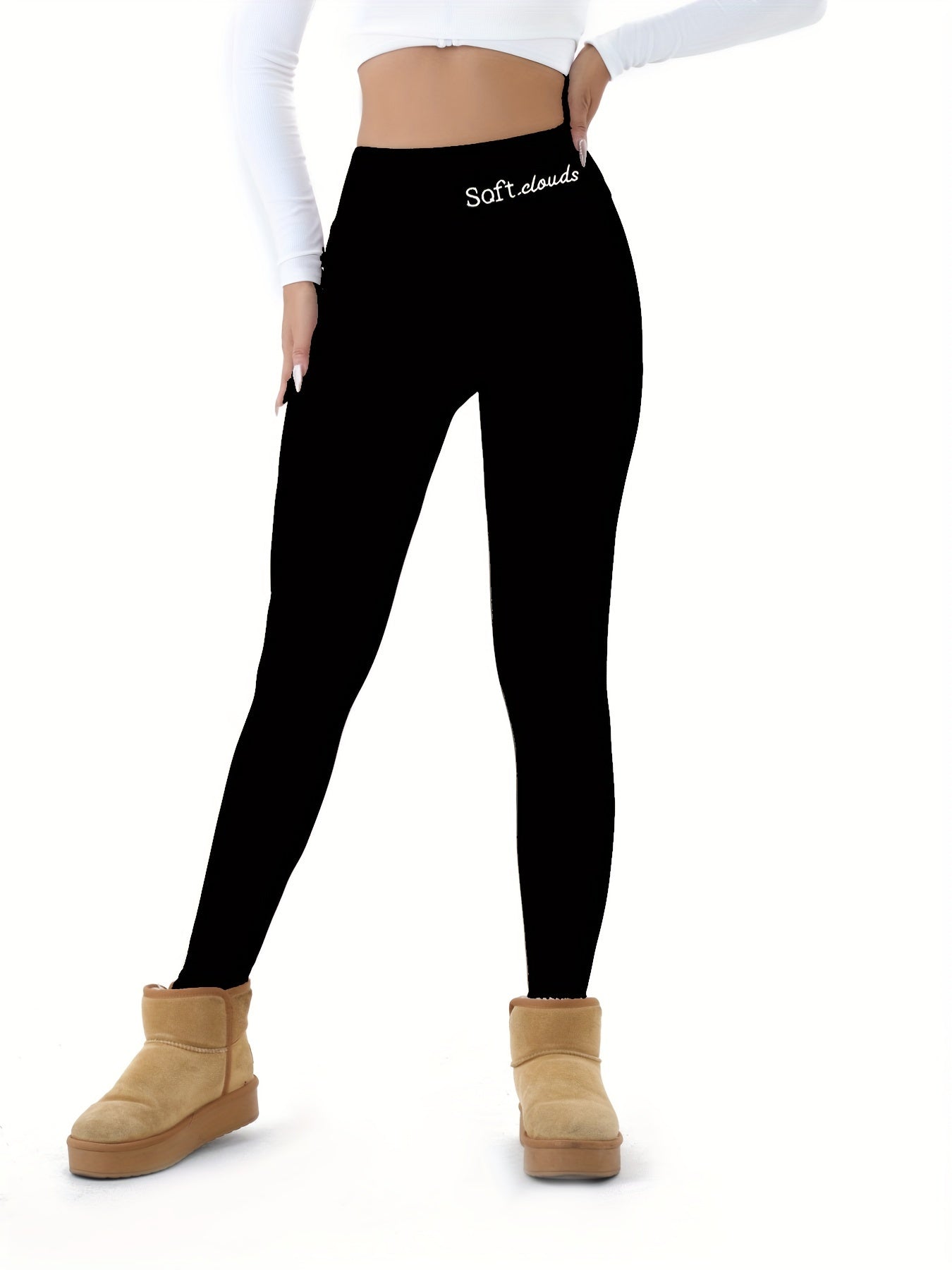 Elegant fleece-lined leggings with flame detail perfect for fall and winter.