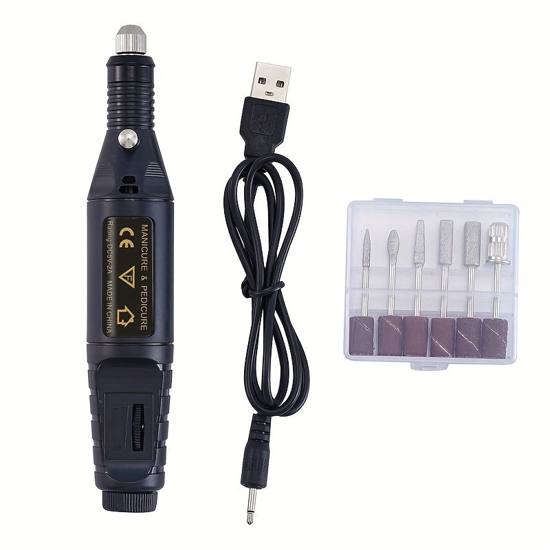 USB-Powered Nail Drill Kit for Professional Use with Hypoallergenic Bits and Accessories for Manicure, Pedicure, and Foot Care.