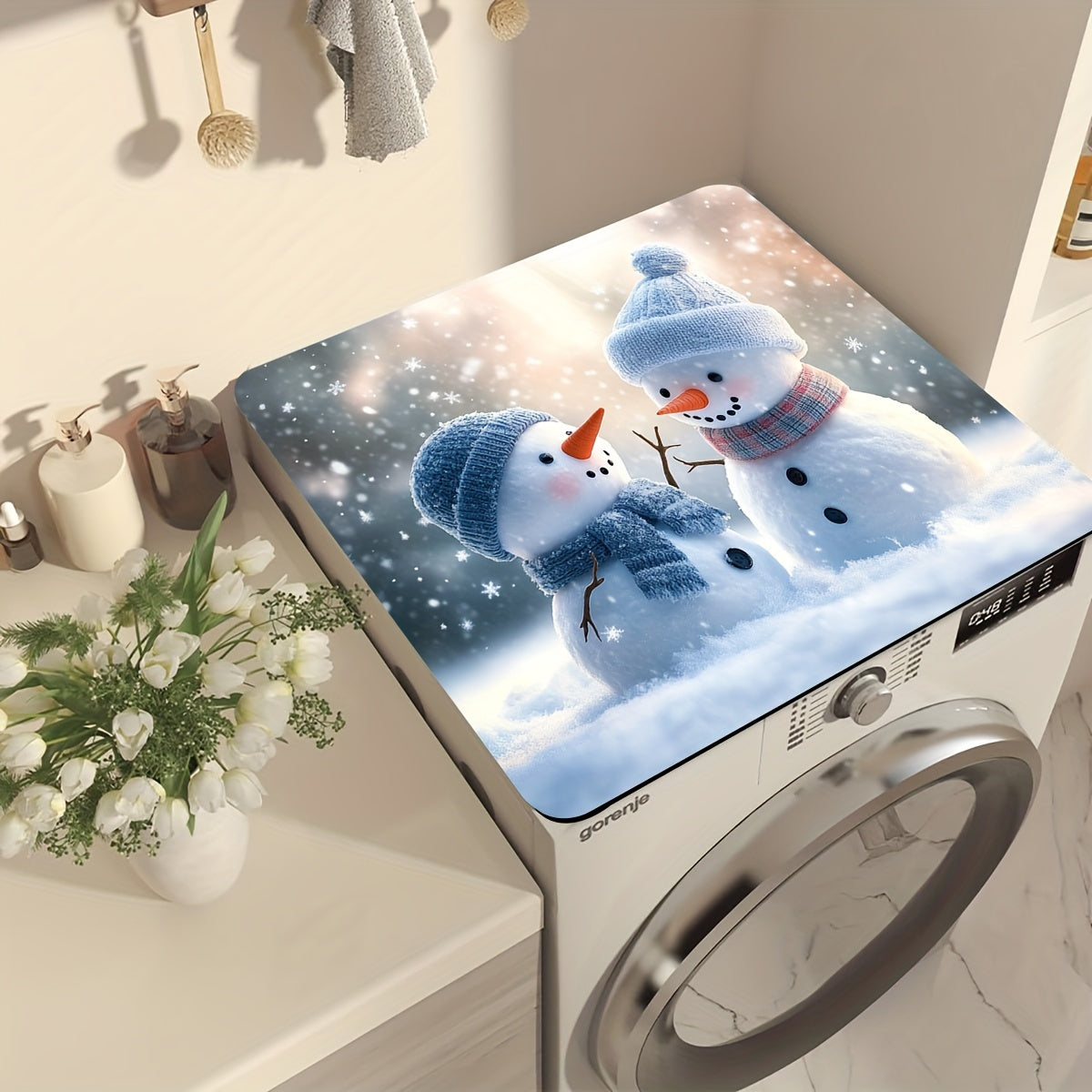 Protect your washer and dryer with the Christmas Snowman Washing Machine Dust Cover. This quick-dry and absorbent protector pad not only keeps your appliances clean but also adds a modern touch to your laundry room or kitchen. With easy cleaning and a