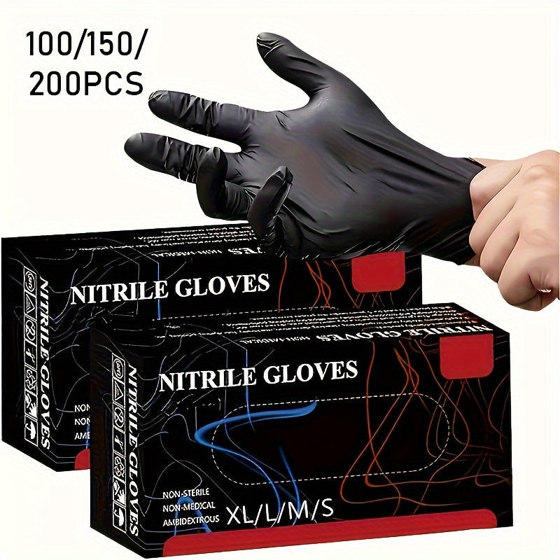 Black Disposable Nitrile Gloves, Pack of 100/150/200 - Ideal for Household Cleaning, Tattooing, Nail Art, Hairdressing, and Other Cleaning Tasks.