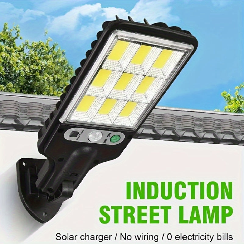 1 SMART solar street light with motion sensor, automatic switch, and remote control for safety lighting in gardens and courtyards.