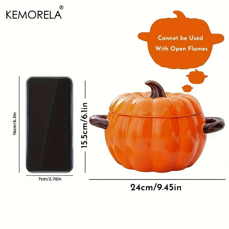 Introducing the KEMORELA 50oz Large Ceramic Pumpkin Pot with Lid! This versatile pot is ideal for adding a festive touch to your Halloween, Thanksgiving, and Christmas decor. Perfect for baking, serving, and storing your favorite dishes. Upgrade your