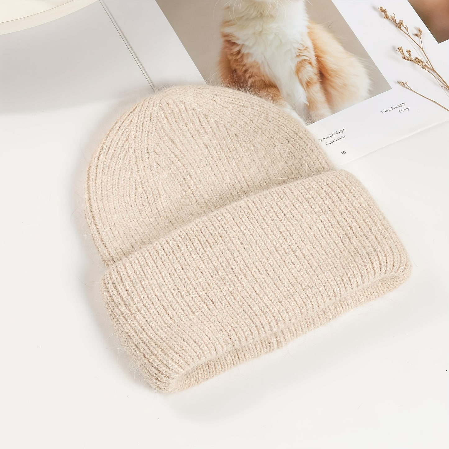 Soft knit beanie in candy colors for women, perfect for casual wear in autumn and winter.