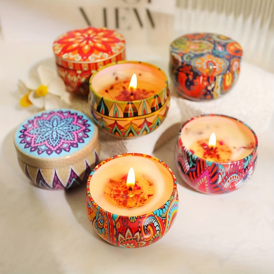 4-piece candle set with random fragrance cans (jasmine, sandalwood, small Canglan, rose) for stress relief, relaxation, bathing, yoga, and as holiday gifts.