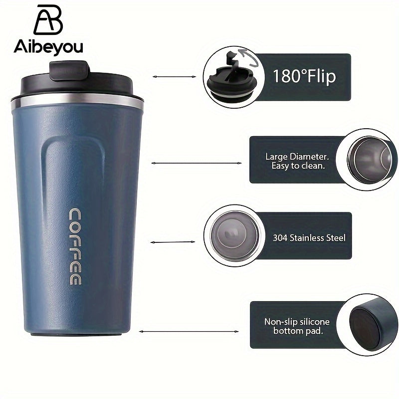 17oz Insulated Coffee Pot with Smart Temperature Display, made of 304 Stainless Steel. Ideal for outdoor activities, driving, camping, and as a birthday gift.