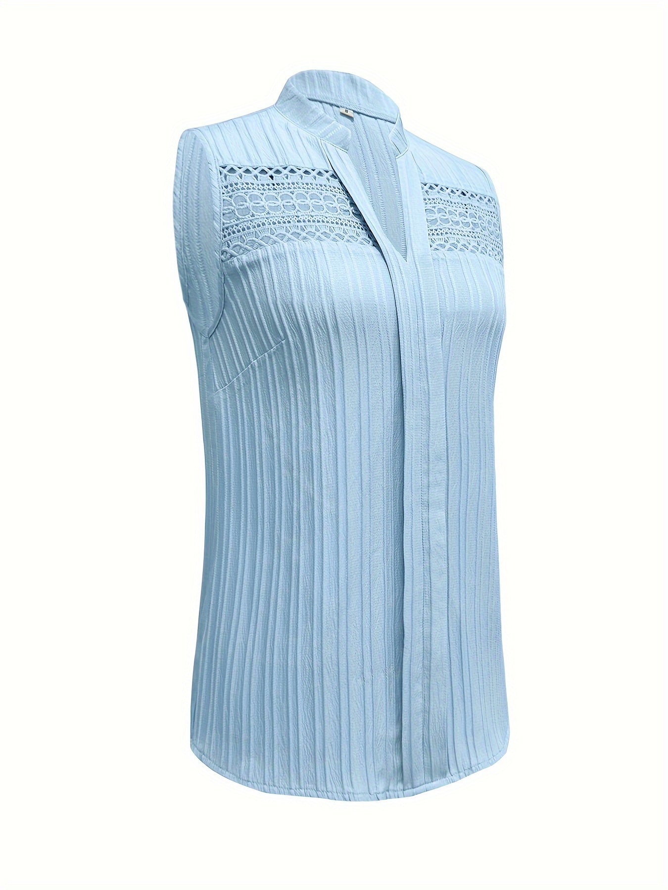 Elegant sleeveless lace top with V-neck for spring & summer.