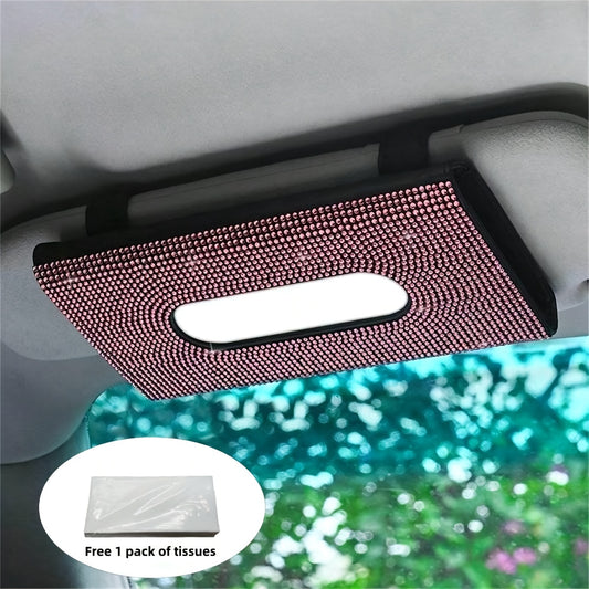 Car tissue box with glitter rhinestones and PU leather.