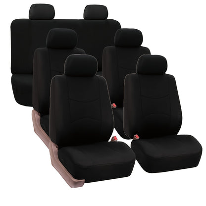 13-piece car seat covers set made of polyester fabric, universal fit for 7-seater vehicles, machine washable, all-season, no filler included.