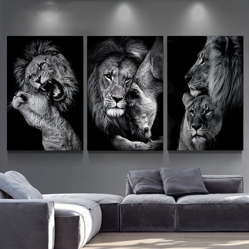 3-piece unframed canvas poster featuring modern art of an animal family, specifically lions. Perfect gift for bedroom, living room, or corridor. Adds winter decor and room decoration.