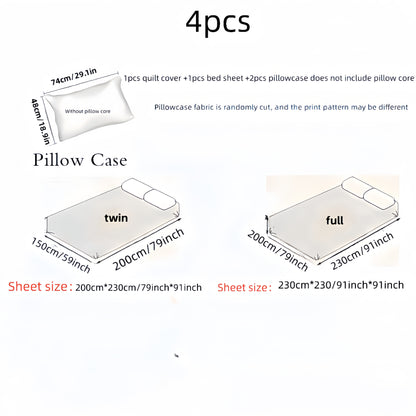 4-компонентный удобный и дышащий комплект постельного белья (1 наволочка, 1 простыня, 2 наволочки), подходящий для гостиной, спальни и домашнего использования. Имеет застежку на молнии и подходит для стирки в машине.