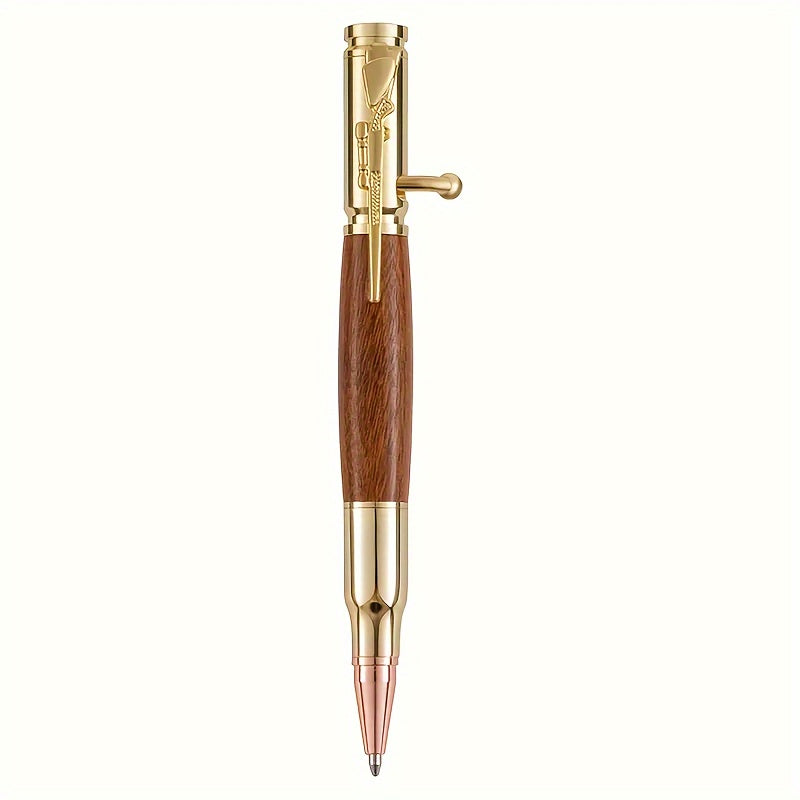 Wooden ballpoint pen with bolt, stress reducing switch pen, solid wood metal high-end pen, interesting writing tool, ideal gift for holidays, school, or business.