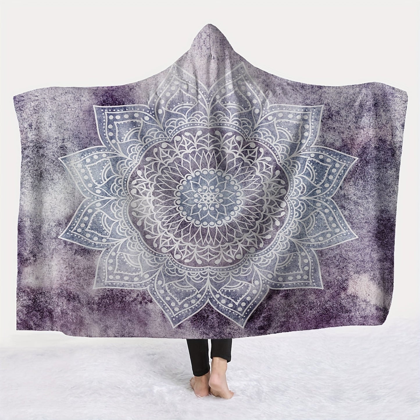 Stay cozy and warm with this Boho Mandala Patterns Hooded Blanket! This thick, wearable blanket doubles as a magic cape, perfect for snuggling up on the sofa, at the office, in bed, or while traveling.