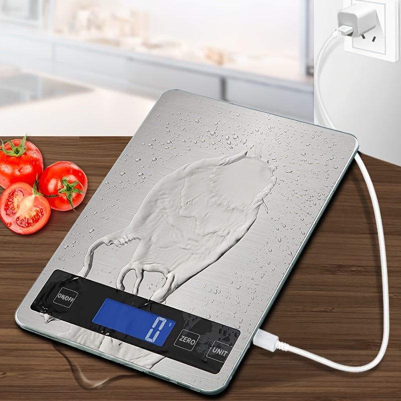 15kg/1g Precision Kitchen Scale with USB Rechargeable Lithium Battery, Waterproof, Food Contact Safe, Made of Glass - Perfect for Cooking and Baking