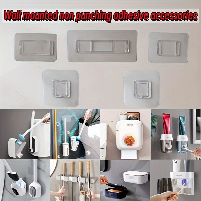 3-pc wall-mounted bathroom accessories with adhesive patches, no holes needed. Strong adhesion for all products in store without damaging walls or falling off.