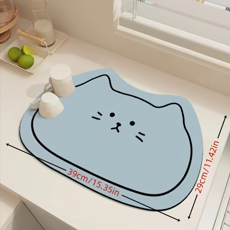 Festive Adorable Kitty Dish Mat: Ideal for Your Kitchen or Bathroom - Dimensions 39cm x 15.35inches