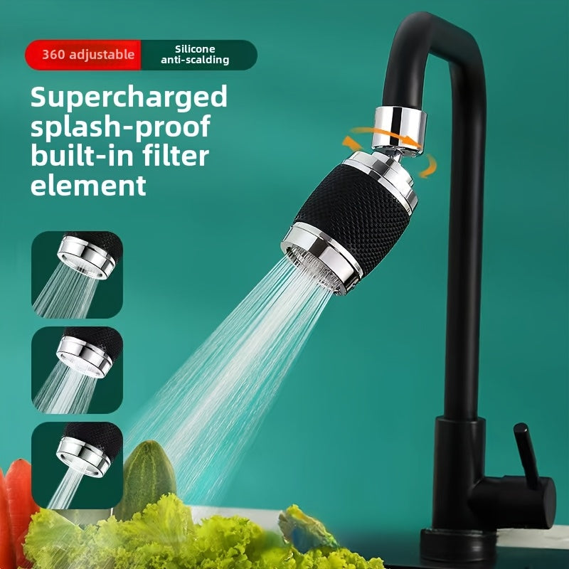 The MIDIT 6-piece Faucet Water Filter Set is equipped with a 3-speed splash-proof design and a 360-degree swivel feature. This multi-functional kitchen tap extension aerator includes 2 filter cartridges, a universal adapter, and a leakproof gasket. Made