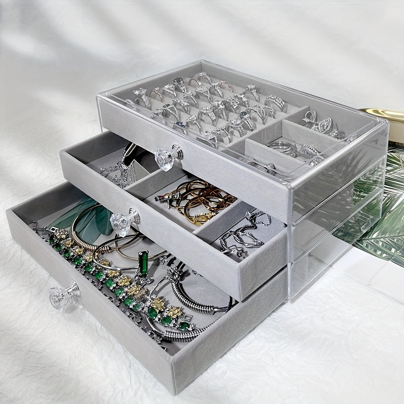 Jewelry Box with Three Layers for Organizing Earrings, Necklaces, and Rings, Transparent Design with Anti-Oxidation Protection