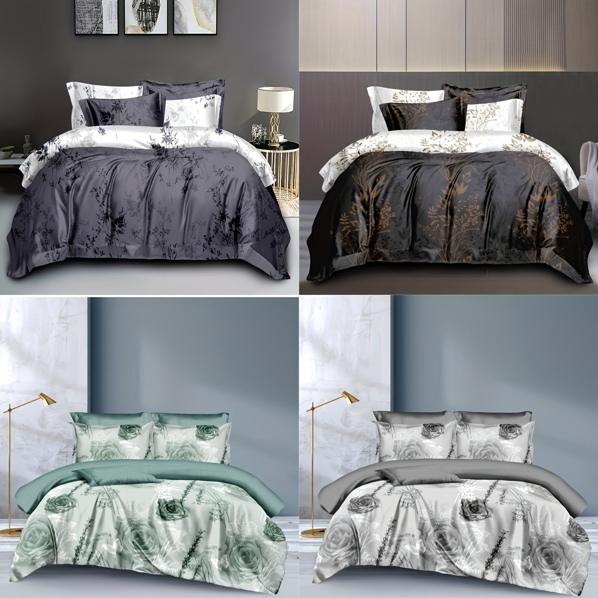 3-piece bedding set includes floral duvet cover with matching pillowcase; machine washable.