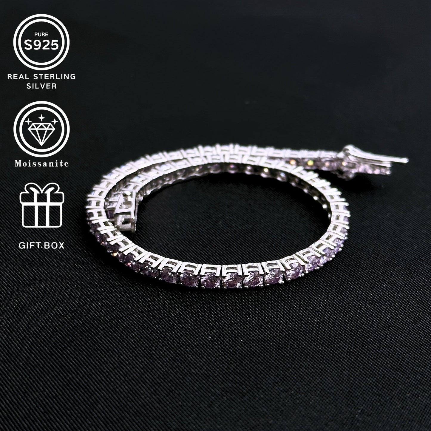 This stunning Moissanite tennis bracelet is made for both men and women, with a dazzling S925 silver round chain showcasing a single precious stone. It's an ideal gift for birthdays, Valentine's Day, weddings, or Christmas for any bride.