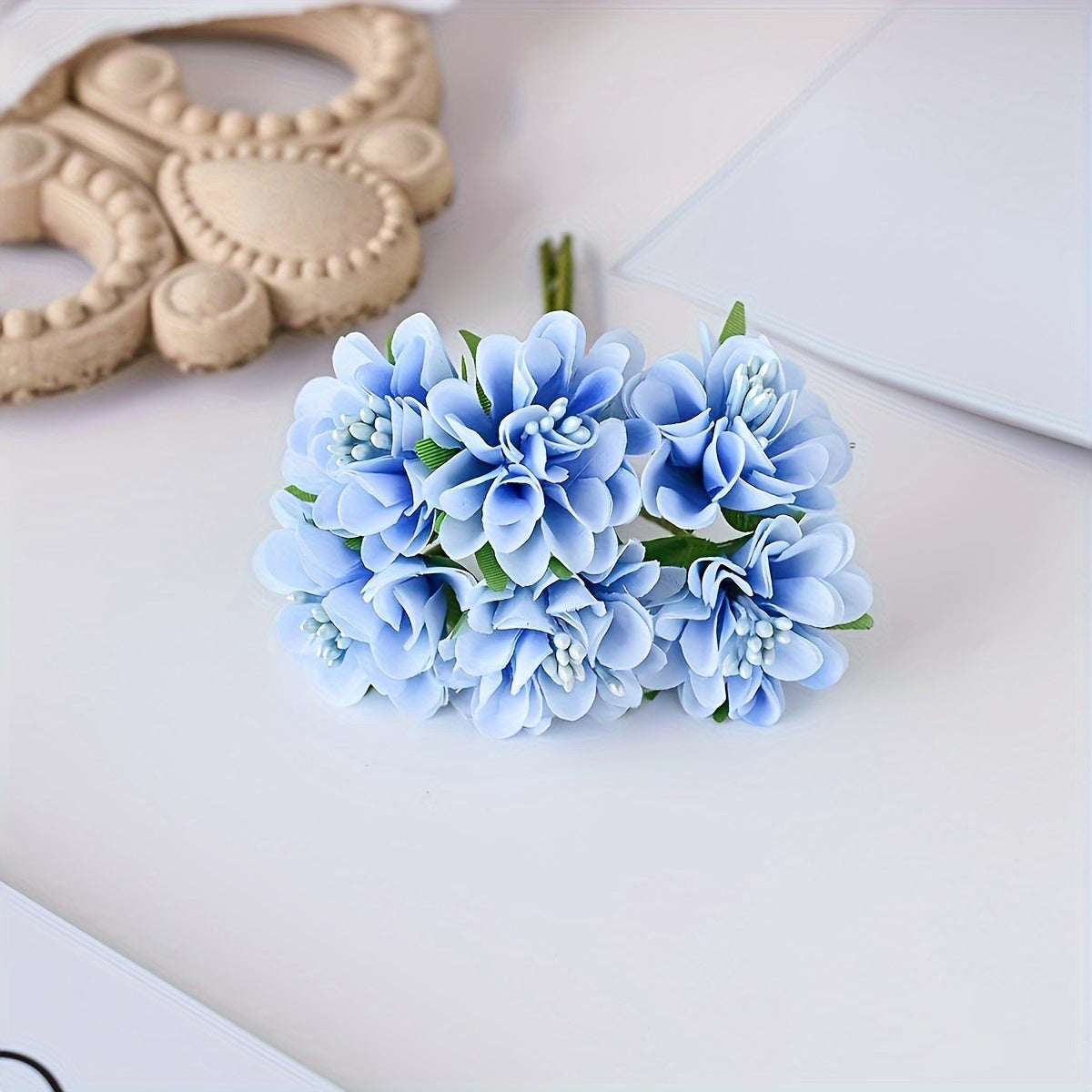 1 Mini Artificial Hydrangea Bouquet with 6 Heads, Plastic Carnation Flowers. Ideal for Home Decor, Wedding, Engagement, Various Rooms. No Container or Electricity/Batteries Needed. Perfect for DIY, Garden, Outdoor, Holidays, and Special Occasions.