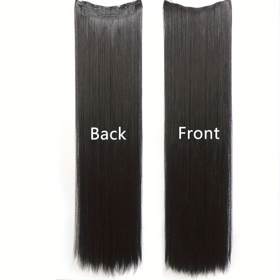 Synthetic Super Long 5 Clip In Hair Extension in Black/Brown/Blonde, extra-long straight hair, one-piece fake hairpiece for women. Available in lengths from 50cm to 100cm, ideal for daily