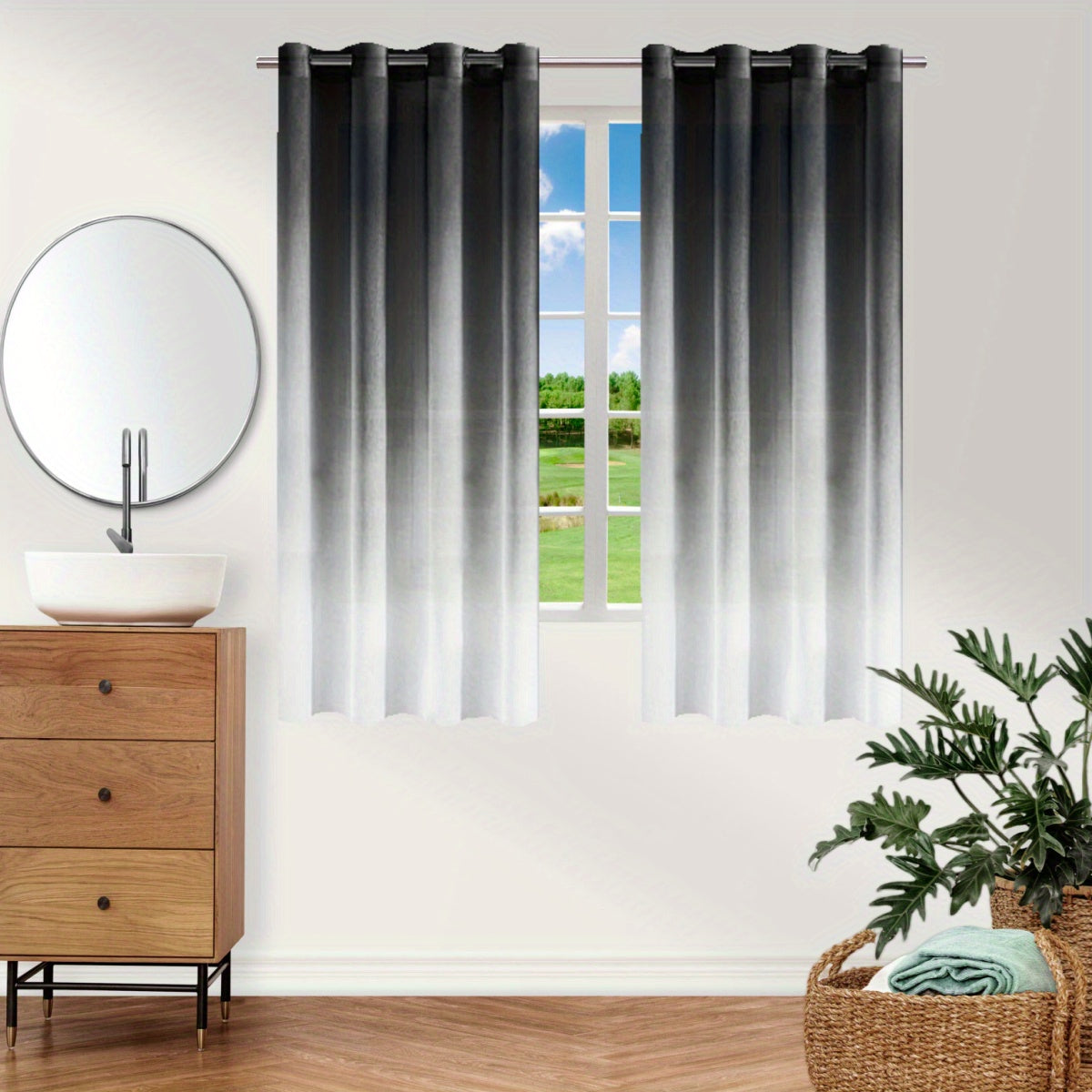 Upgrade your bedroom or living room decor with this stunning Bohemian Ombre Sheer Curtain. The semi-sheer design features a beautiful gradient from blue to white, adding a touch of sophistication to any space. Made from UV protective polyester, this