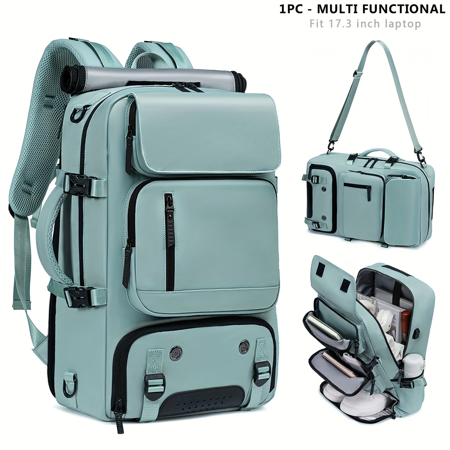 Versatile large backpack with shoe compartment & USB port for outdoor activities, business, and college. Great gift idea for men and women.