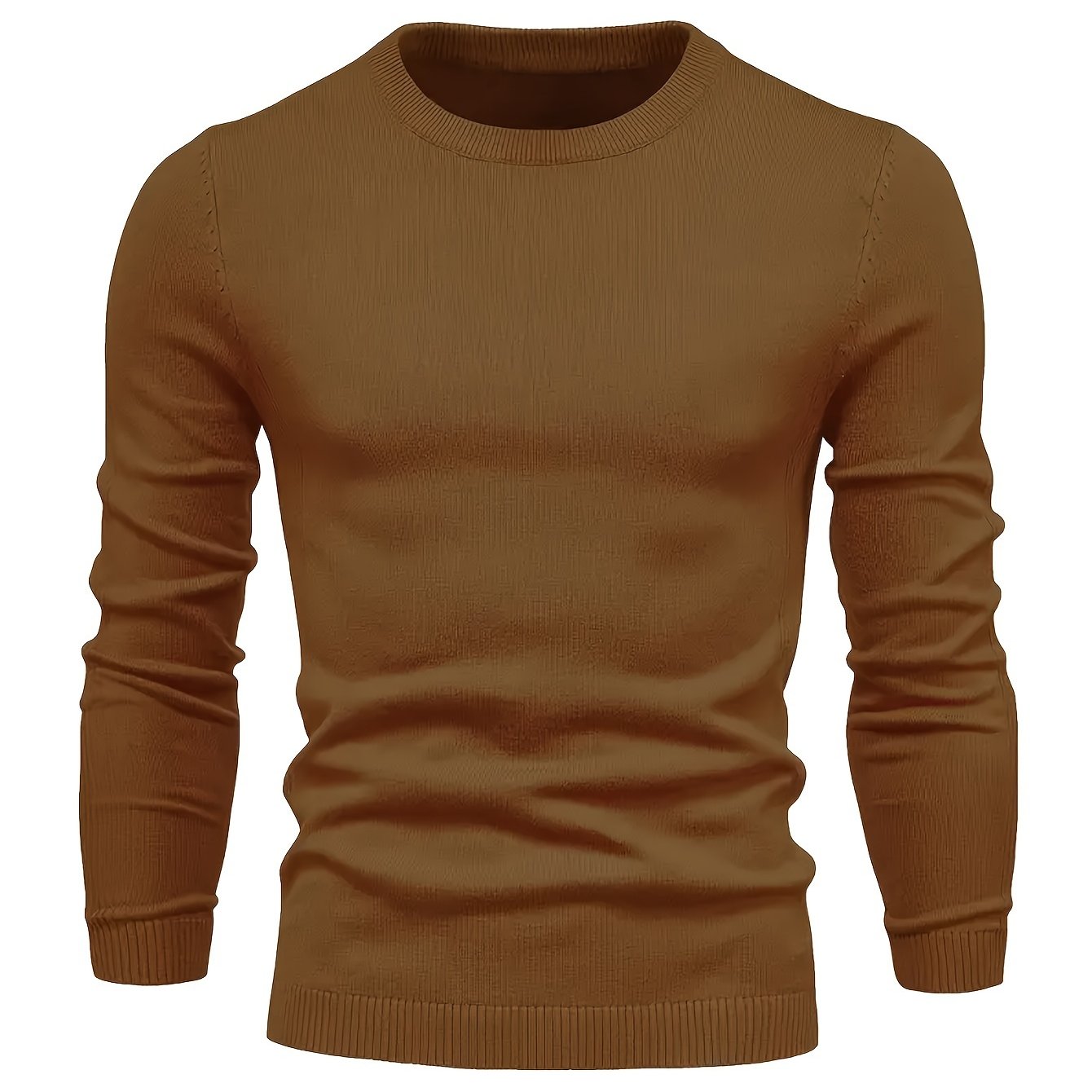 2024 Men's Solid Color Round Neck Pullover Knitted Sweater