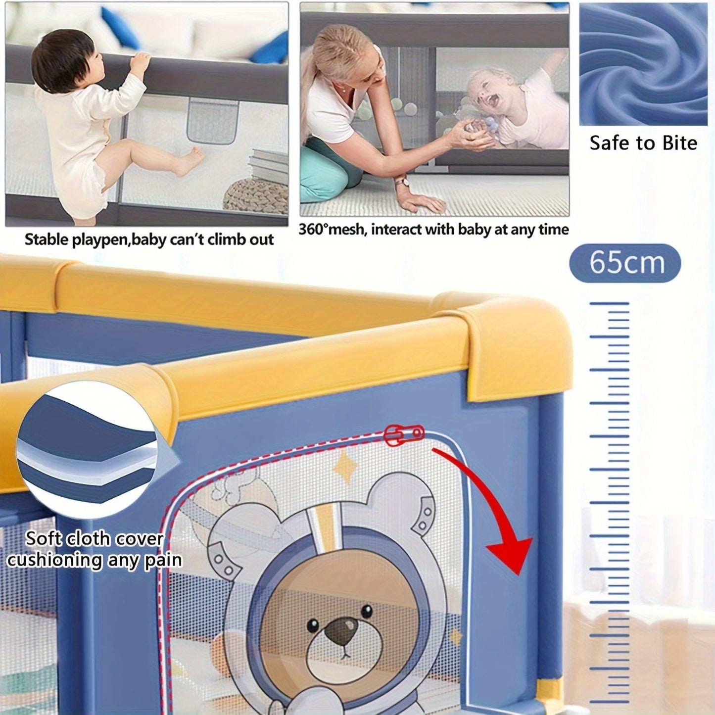 Large Space Bear Theme Playpen with Activity Center, Cloth Safety Fence for Play Area, Easy Assembly, Suitable for Children 0-6 Years Old, Dimensions 150x180cm.